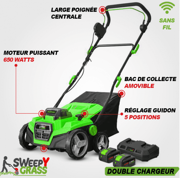 Brosse électrique "aspirante" LYBERTY sans fil pour gazon synthétique